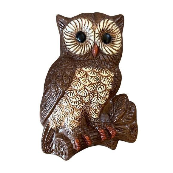 Vintage MCM Brown and White Owl Wall Hanging Decor Set of 2 - Picture 4 of 4